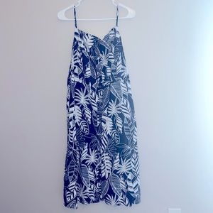Navy and White palm leaves dress